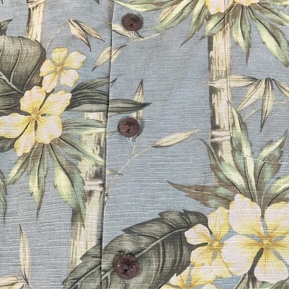 Jamaica Jaxx Mens Light Green Yellow Floral 100% Silk Shirt Large Vacation - Picture 8 of 9